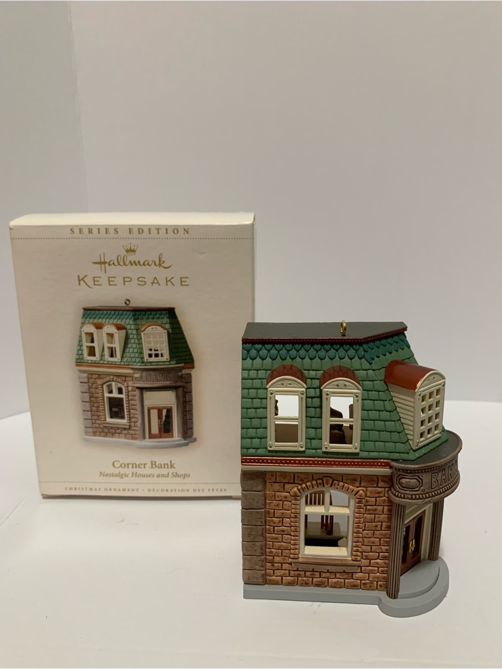Hallmark Two-Story Miniature Bank Ornament with Green Accents